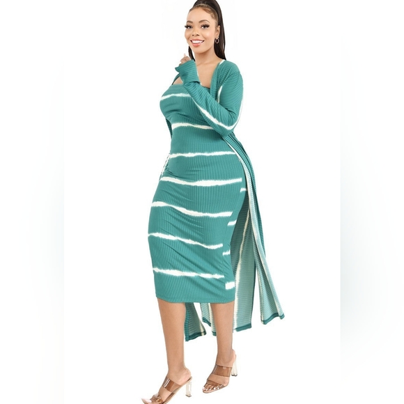 NEW NWOT CurvySense Plus Size Lizah Tube Dress and Cardigan Set Green 💚 Sz 3X - Picture 3 of 9